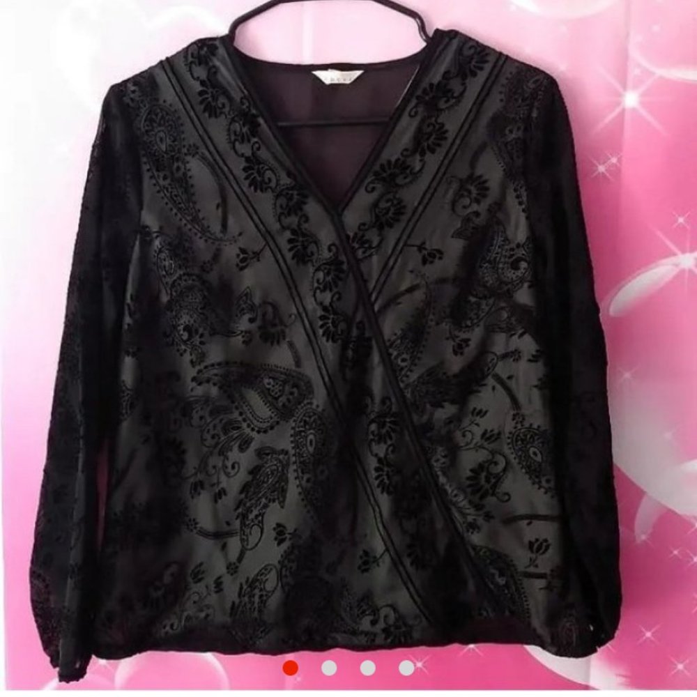 GORGEOUS 90'S-INSPIRED FELT DETAILED SHEER PAISLEY BLOUSE